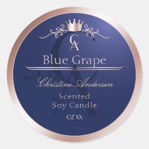 Navy Blau Produktlabel Rose Gold Rahmen Monogramm Runder Aufkleber