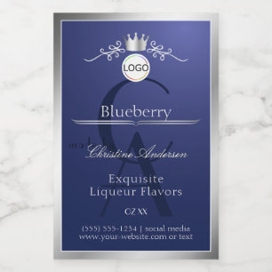 Navy Blau Produktlabel Silberrahmen-Logo-Monogramm Lebensmitteletikett