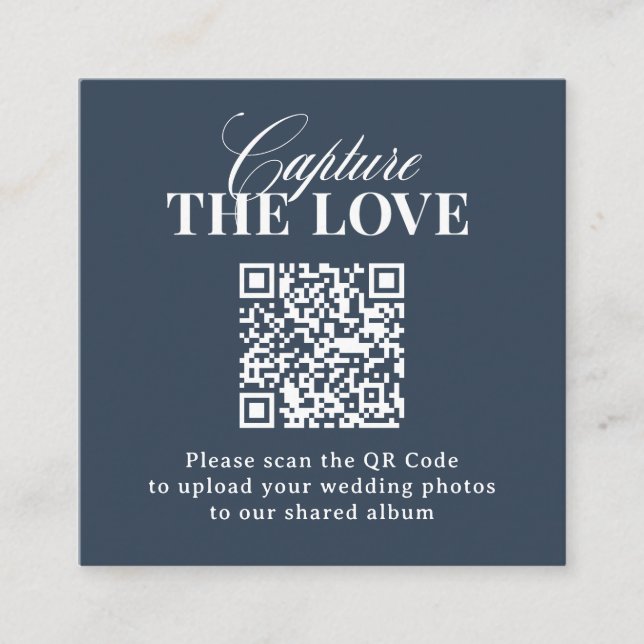 Navy Blau | QR-Code Hochzeit - Erfasse die Liebe Begleitkarte (Vorderseite)