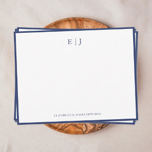 Navy Blau Rand Einfaches Paar Monogramm Mitteilungskarte