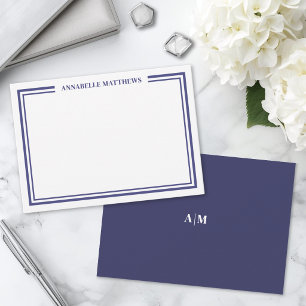 Navy Blau Rand Minimalistischer Namensmonogramm Mitteilungskarte