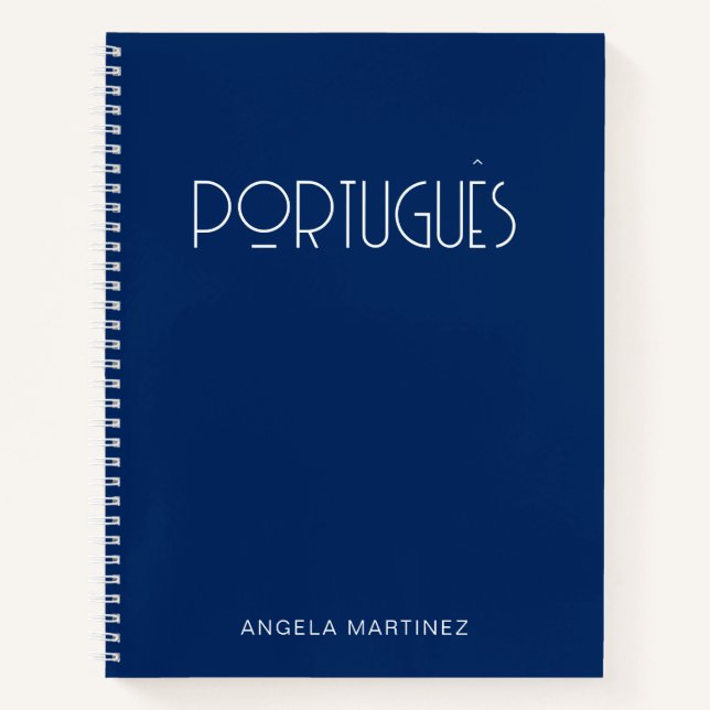 Navy Blau Retro Portugiesisch Sprachstudium Notizbuch (Vorderseite)