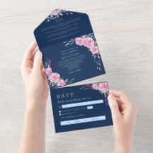 Navy Blau Rosa Farbige Florale Wasserfarbe