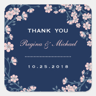 Navy Blau Rosa Floraler Kranz Hochzeitsgeschenk Au Quadratischer Aufkleber