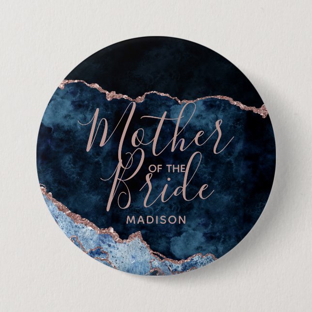 Navy Blau & Roségold Achat Brautmutter Button (Vorderseite)