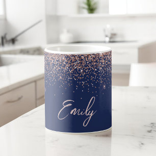Navy Blau Roségold - Blassrosa Glitter Funkeln Kaffeetasse