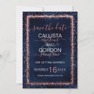 Navy Blau Roségold gesprenkeltes Konfetti Hochzeit Save The Date