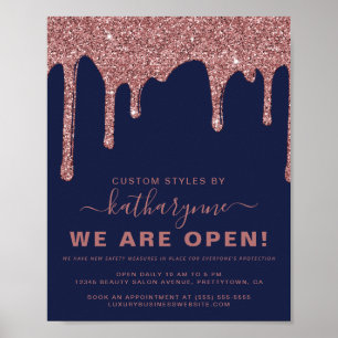 Navy Blau Roségold Glitter Tropfen Business Poster