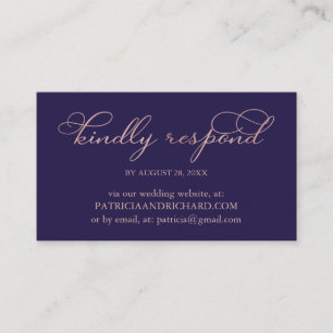 Navy Blau Roségold Schrift Hochzeit Online RSVP Visitenkarte