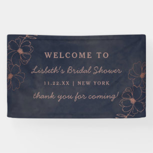 Navy Blau & Roségoldfolie Brautparty Willkommen Banner