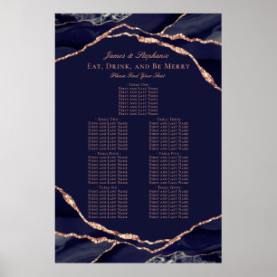 Navy Blau Rosen Gold Achat Hochzeits Sitzordnung Poster