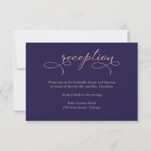 Navy Blau Rosen Goldfolie Hochzeitsempfang Karte