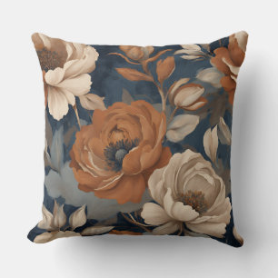 Navy Blau-Rost-Moderne Farmhouse-Blumenmuster Kissen