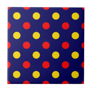 Navy Blau Rot Gelb Punkte Design Fliese