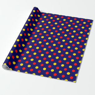 Navy Blau Rot Gelb Punkte Design  Geschenkpapier
