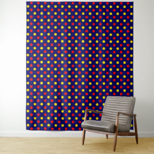 Navy Blau Rot Gelb Punkte Design  Wandteppich