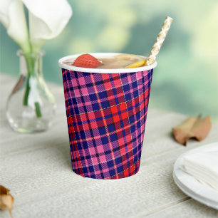 Navy Blau Rot Pink Kariert Tartan Design  Pappbecher