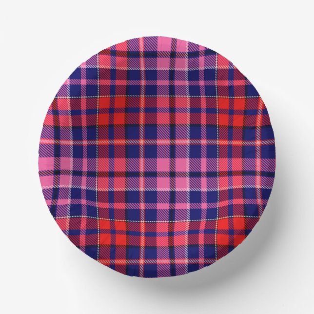 Navy Blau Rot Pink Kariert Tartan Design  Pappteller (Vorderseite)