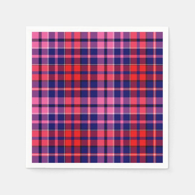 Navy Blau Rot Pink Kariert Tartan Design  Serviette (Vorderseite)