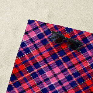 Navy Blau Rot Pink Kariert Tartan Design  Strandtuch