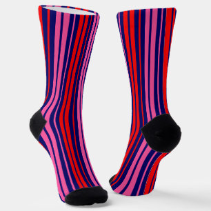 Navy Blau Rot Pink Vertikale Streifen Design  Socken