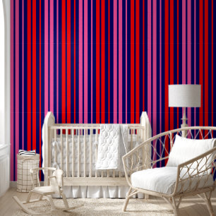 Navy Blau Rot Pink Vertikale Streifen Design Tapete