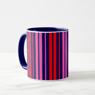 Navy Blau Rot Pink Vertikale Streifen Design   Tasse