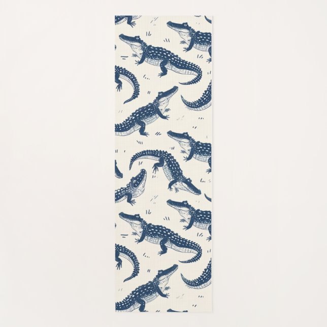 Navy Blau & Rot vintage Krokodilmuster Yogamatte (Vorderseite)