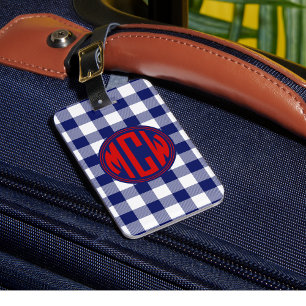 Navy Blau Roter Kreis Monogramm Wht Karo DIY Hinte Gepäckanhänger