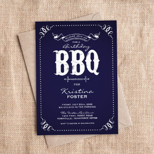 Navy Blau Rustikale BBQ-Cookout-Geburtstagsfeier Einladung
