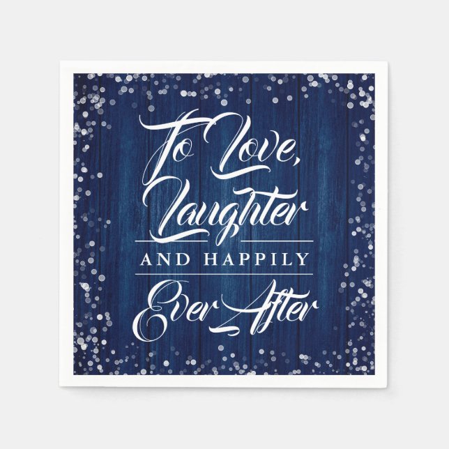 Navy Blau Rustikale Holz Hochzeit Glücklich Bis An Serviette (Vorderseite)