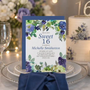 Navy Blau Sage Grün Floral Sweet 16 Geburtstag Karte