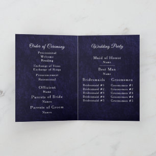 Navy Blau Samt Weiß Gefaltetes Hochzeitsprogramm Programm