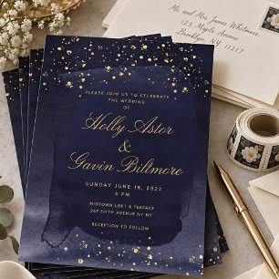 Navy Blau Saphir- und Gold-Hochzeitseinladung Einladung