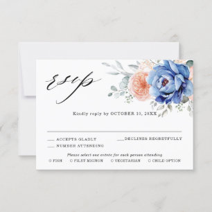 Navy Blau Schiefer Staubige Blush Rosa Florale Hoc RSVP Karte