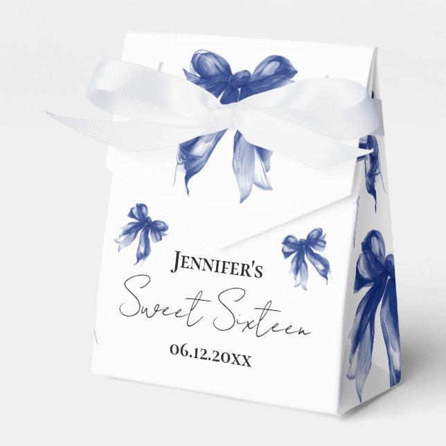 Navy Blau Schleife Kokette Schrift Süße 16 Danke Geschenkschachtel (Vorderseite)