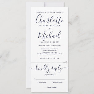 Navy-Blau-Script-Minimalist-All-In-One-Hochzeit Einladung