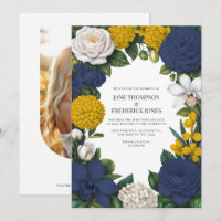 Navy Blau, Senfgelb und weiße florale Hochzeit
