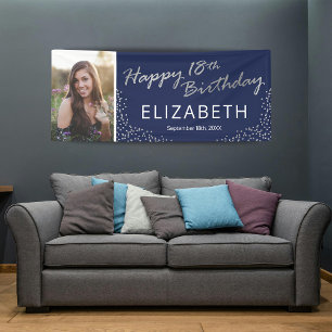 Navy Blau Silber 18. Geburtstagsfoto Banner