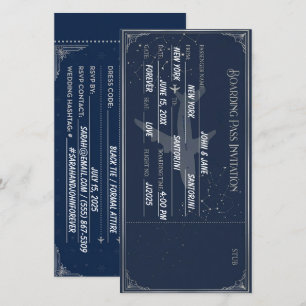 Navy Blau & Silber Bordkarte Save-the-Date Save The Date