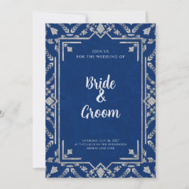 Navy Blau Silber Botanisch Schneeglanz Winter Einladung