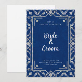 Navy Blau Silber Botanisch Schneeglanz Winter Einladung