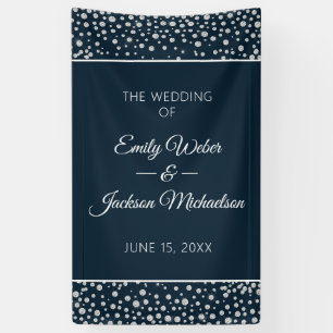 Navy Blau Silber Diamant Glitter Hochzeit Banner