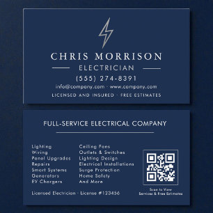 Navy Blau Silber Elektriker QR-Code Visitenkarte
