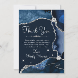 Navy Blau & Silber Faux Glitter Achat Sweet 16 Dankeskarte