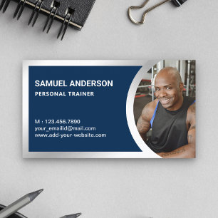Navy Blau Silber Fitness Personal Trainer Foto Visitenkarte