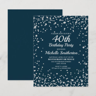 Navy Blau Silber Glitter Frauen 40. Geburtstag Karte