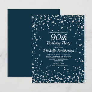 Navy Blau Silber Glitter Frauen 90. Geburtstag Karte