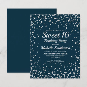 Navy Blau Silber Glitter Sweet 16 Geburtstag Karte