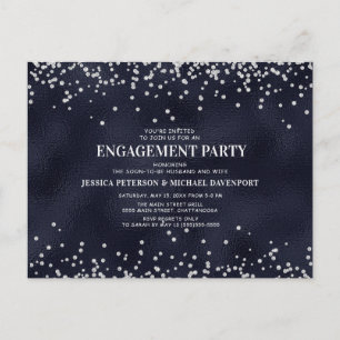 Navy Blau Silber Glitter Verlobungsfeier Postkarte